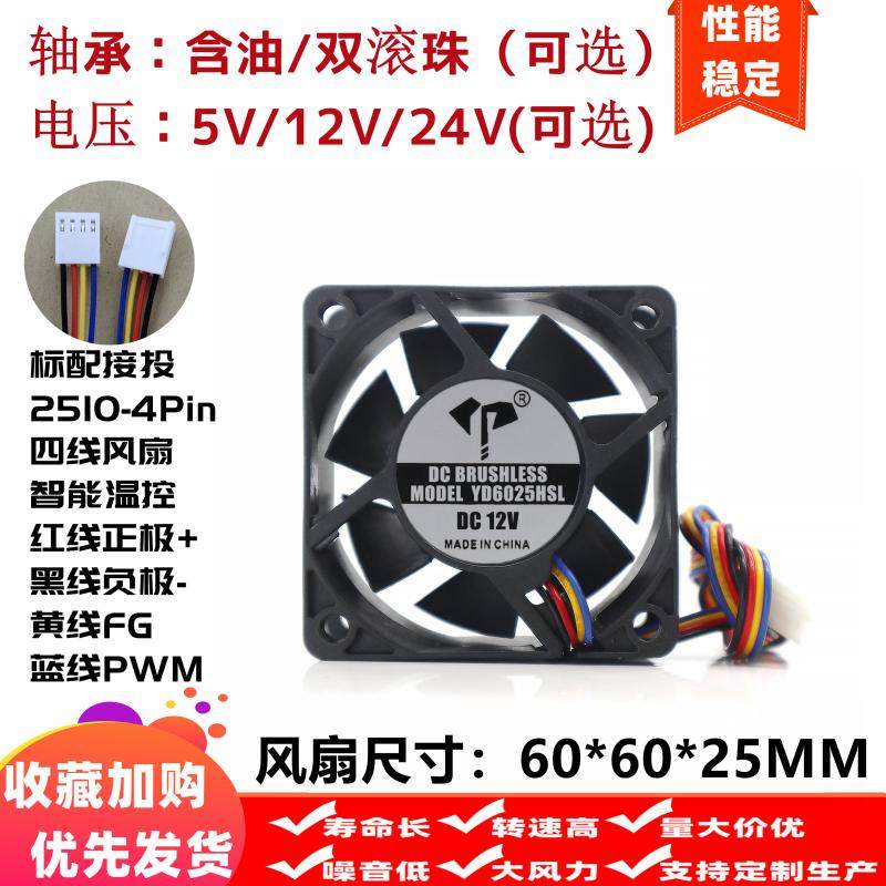 全新6025pwm智能温控6cm厘米5v12V24V四线含油双滚