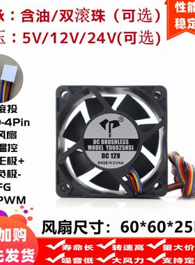 全新6025pwm智能温控6cm厘米5v12V24V四线含油双滚珠机箱散热风扇