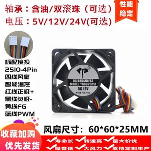 全新6025pwm智能温控6cm厘米5v12V24V四线含油双滚珠机箱散热风扇