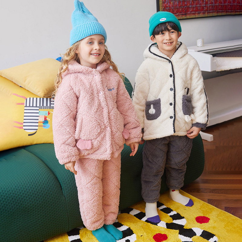 小黑托昵儿童睡衣珊瑚绒居家服