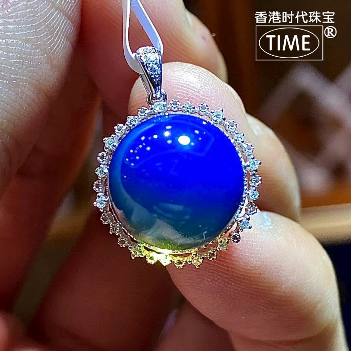 多米尼加蓝珀吊坠天然琥珀蜜蜡项链18K金正品锁骨链12MM