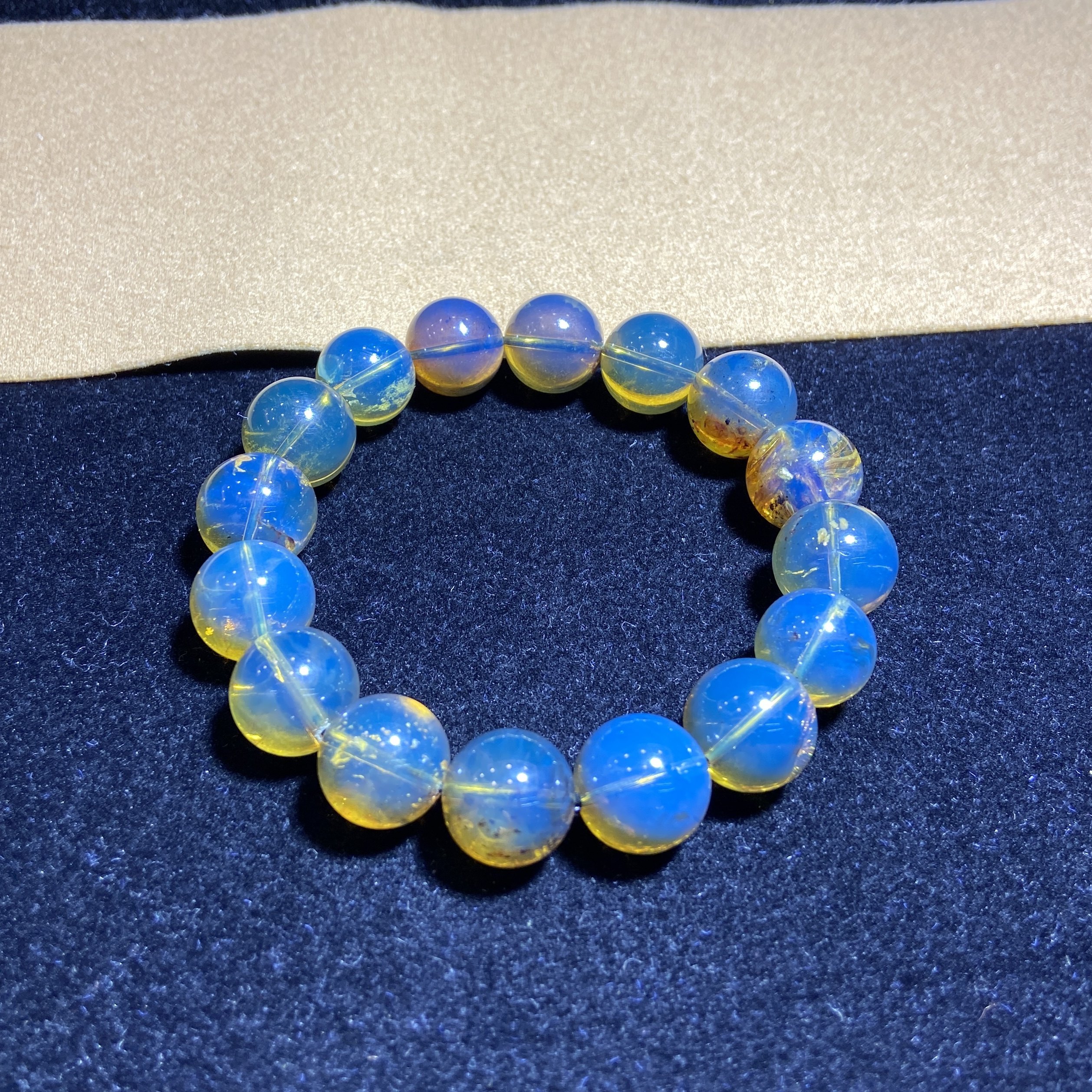 时代珠宝多米尼加蓝珀手串男女款纯天然琥珀蜜蜡手链正品13-14mm