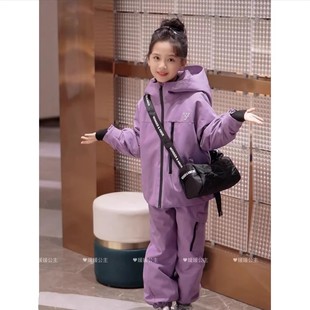 女童运动套装2025冬新款小女孩夹棉外套裤子洋气儿童滑雪服两件套