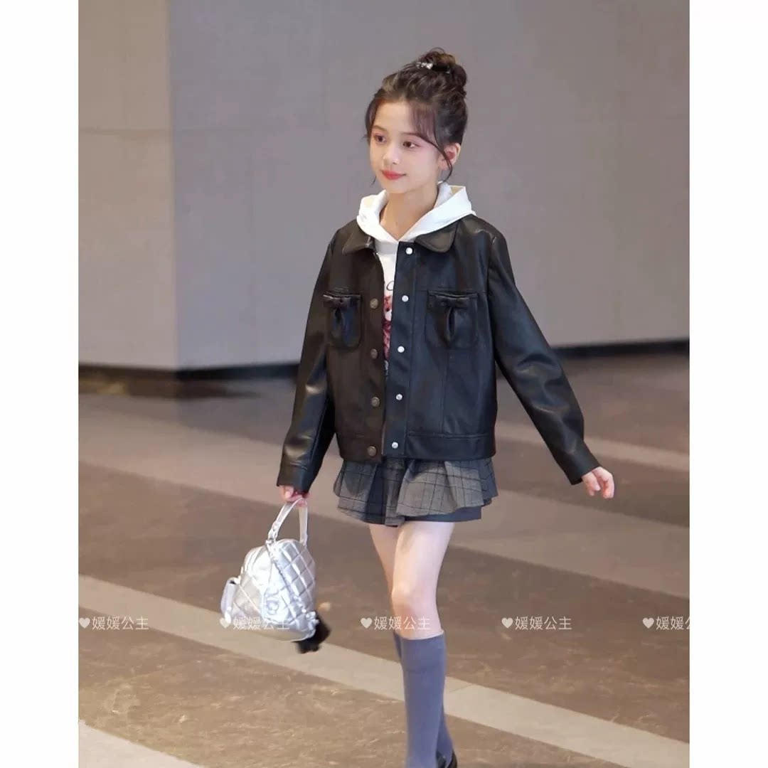 女童pu皮外套秋季2025新款儿童韩版皮衣小女孩洋气休闲机车夹克衫