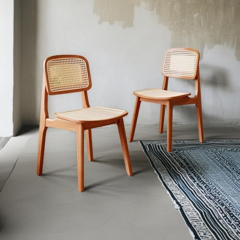 OTHER家具北欧实木椅子藤编餐厅餐椅家用民宿简约藤椅休闲靠背椅