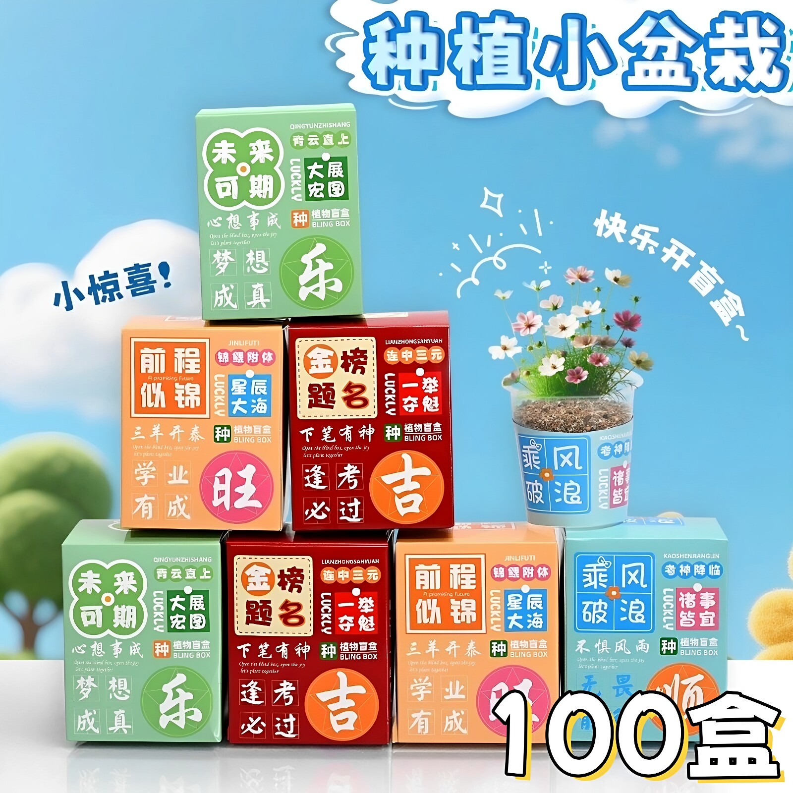 励志文字植物盲盒室内种植小盆栽小学生奖励幼儿园创意全班小礼品