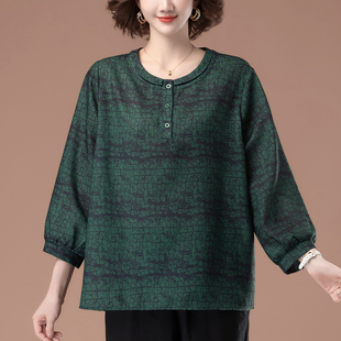 加肥加大码 七分袖 遮肚显瘦上衣 女春夏款 50岁中年妈妈宽松套头衬衫