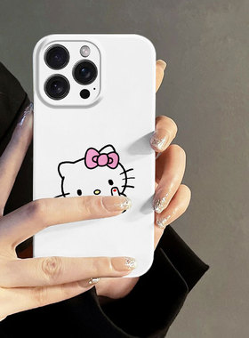 个性趣味hellokitty适用于苹果16promax菲林硬软壳15/14手机壳iPhone13pro可爱中指kt猫全包手机壳华为小米