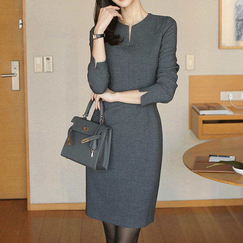 职业气质女神范连衣裙高级感工装裙女春OL正装工作服灰色商务制服