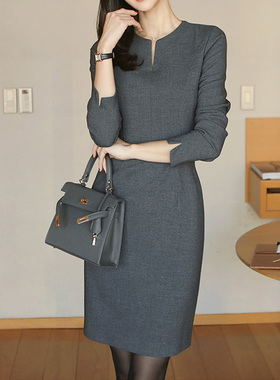 职业气质女神范连衣裙高级感工装裙女春OL正装工作服灰色商务制服