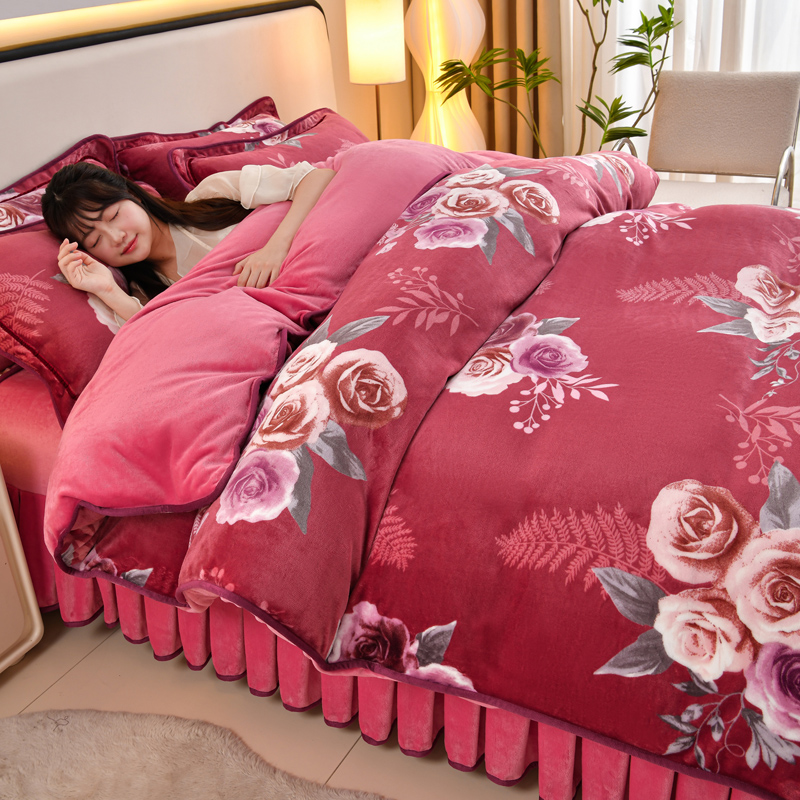 国风保暖牛奶绒四件套冬季