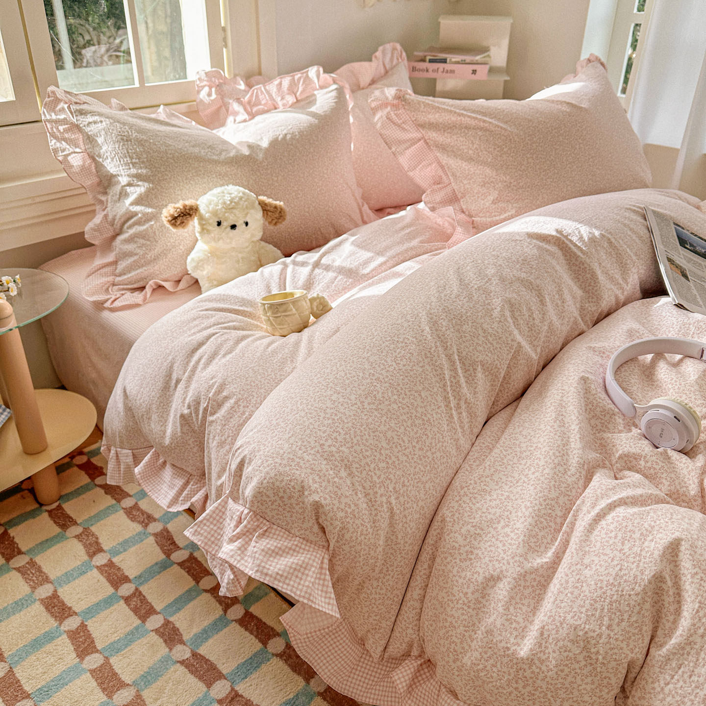 春夏韩版花边古法水洗仿棉砂洗四件套清新碎花学生宿舍被套三件套