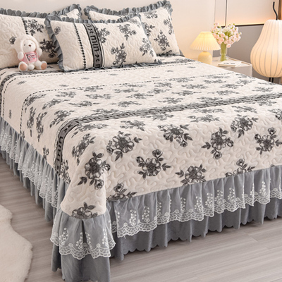 韩版花边牛奶绒床盖单件冬