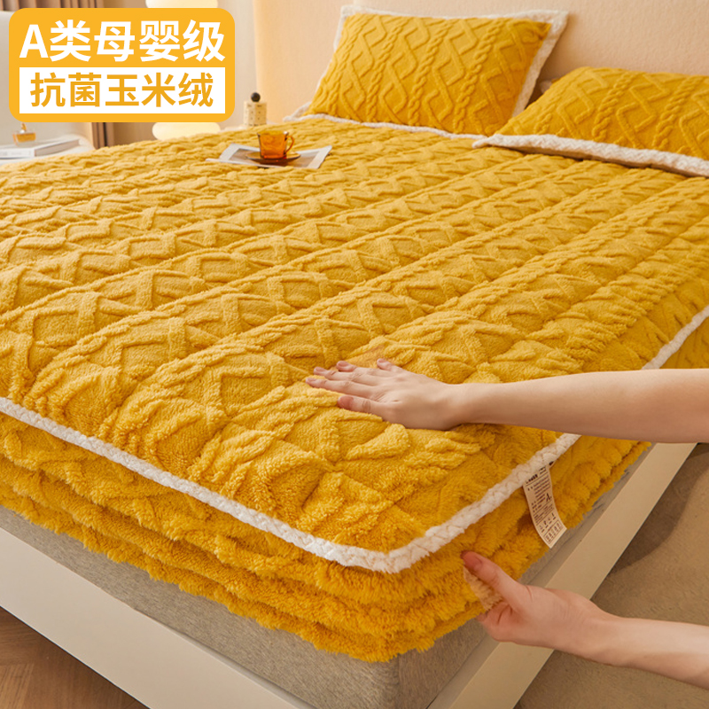 加绒牛奶夹棉床笠单件冬季