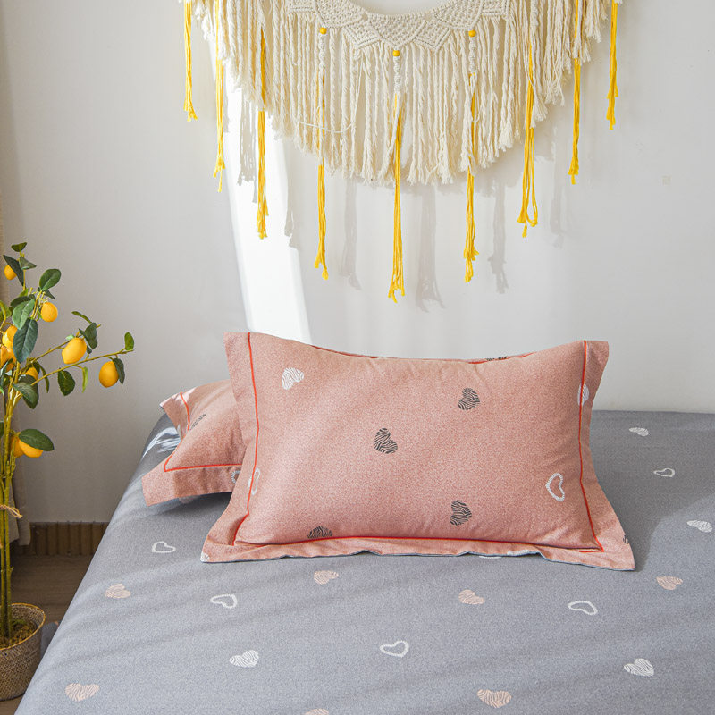 舒适ins风纯棉枕套一对装简约格子全棉夏枕芯套48X74cm枕头套