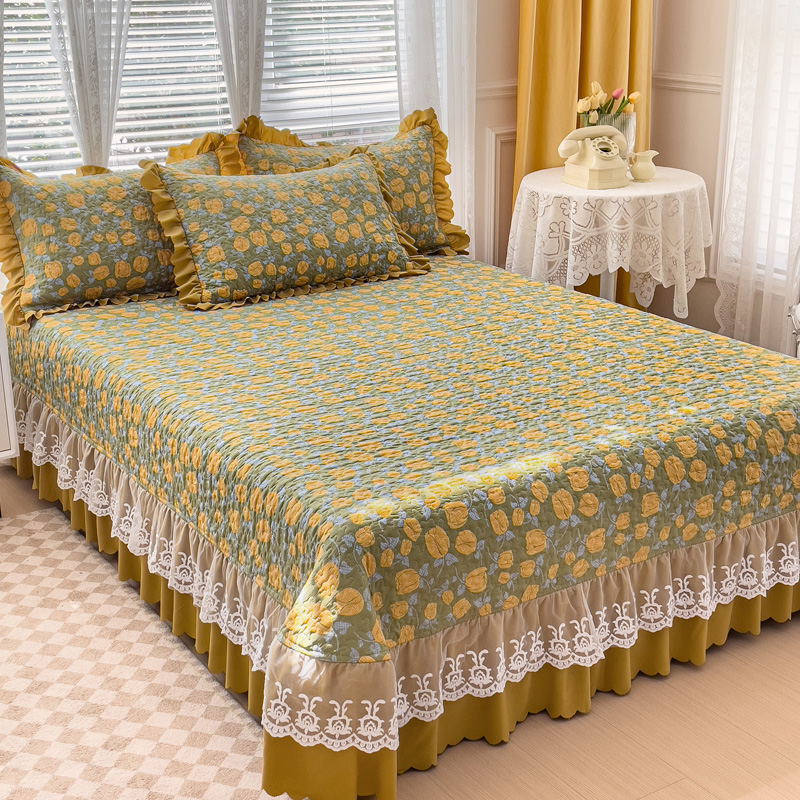 床盖宽边被套枕套蕾丝花边床盖