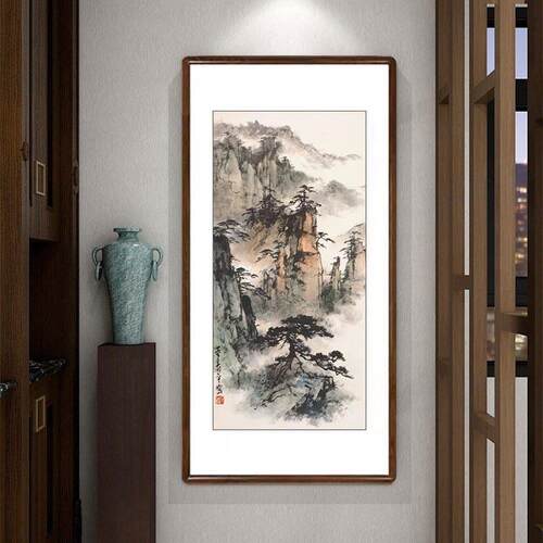 董寿平山水画黄山松云图已裱框玄关装饰画办公室有山无水靠山挂画