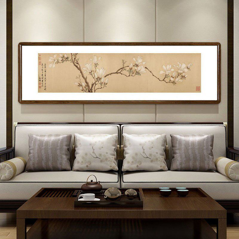 国画花鸟字画新中式客厅装饰画书房卧室床头带框挂画文征明白玉兰