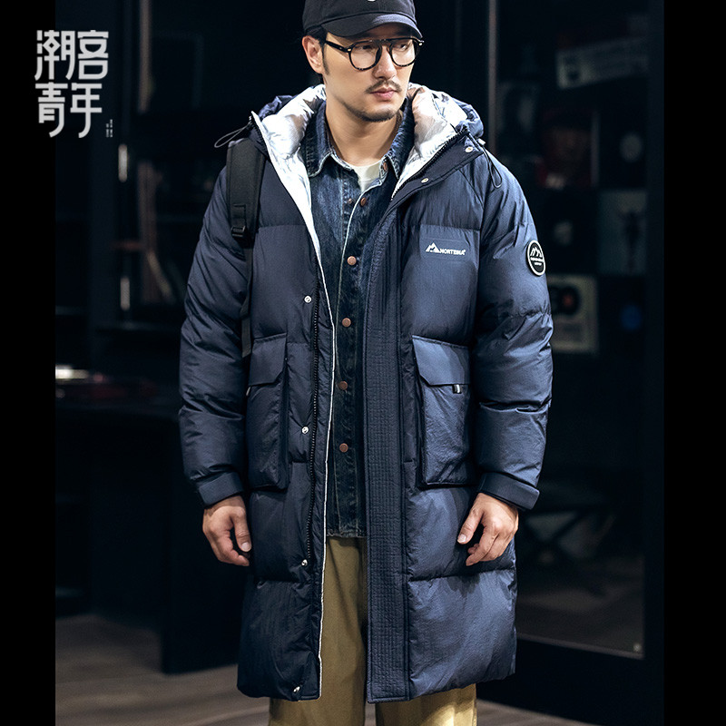 秋冬90鸭绒美式中长款羽绒服男士宽松大码保暖棉袄服冬季连帽外套