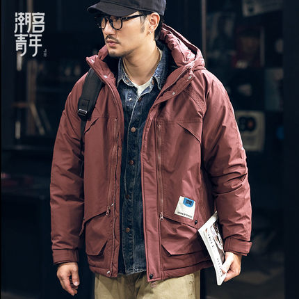 秋冬90%鸭绒美式羽绒服男士宽松大码保暖上衣冬季工装连帽外套