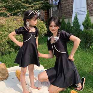 連體泳裝 顯瘦遮肚保守女童女孩子裙子時尚 親子泳衣女母女2022新款