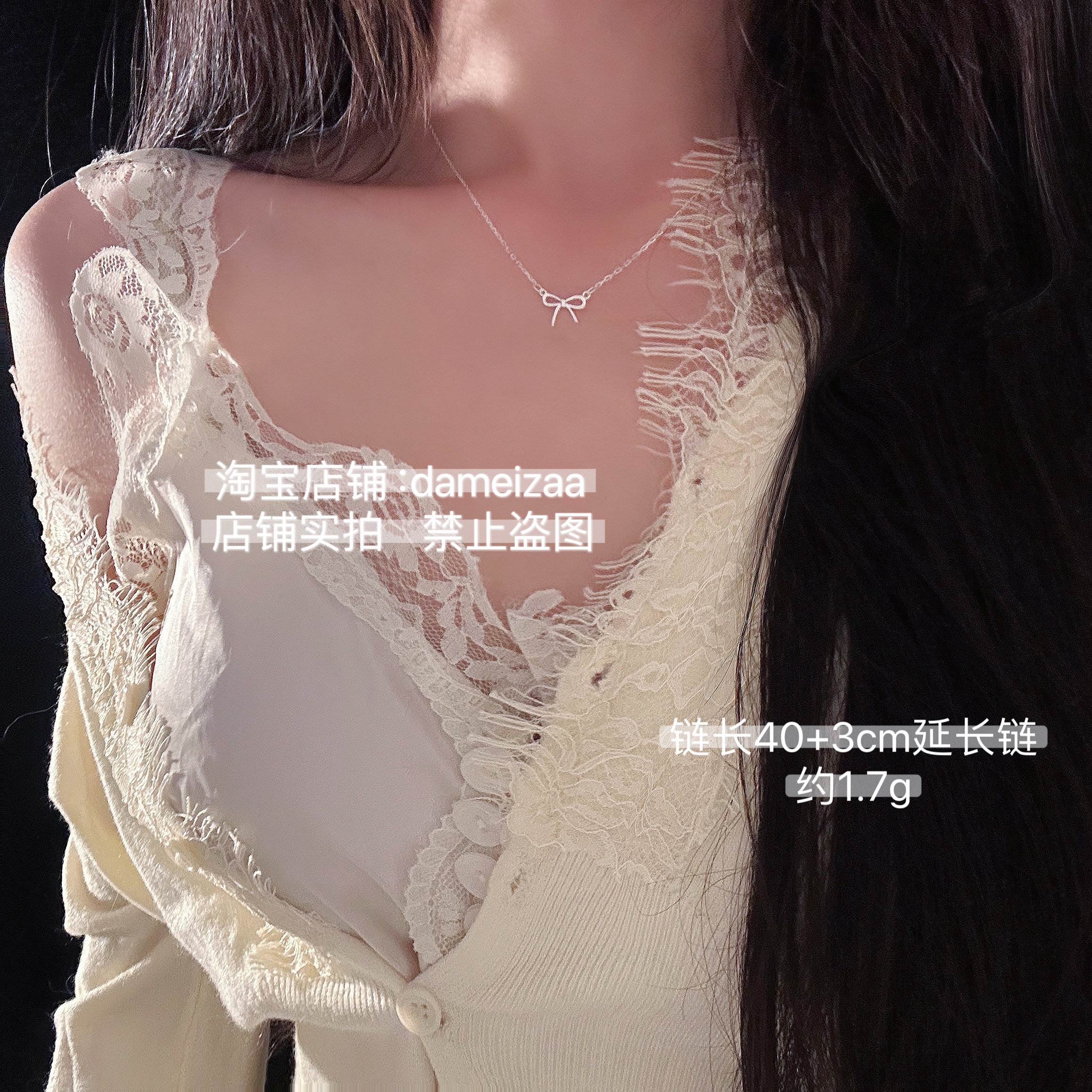 s925纯银蝴蝶结项链甜美少女项链