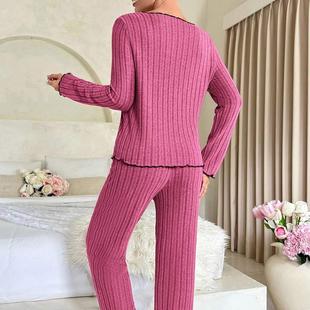 Women's new stylish homewear set 欧美时尚黑花边家居服套装女