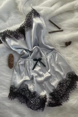 女士亮面蕾丝花边睡衣套装