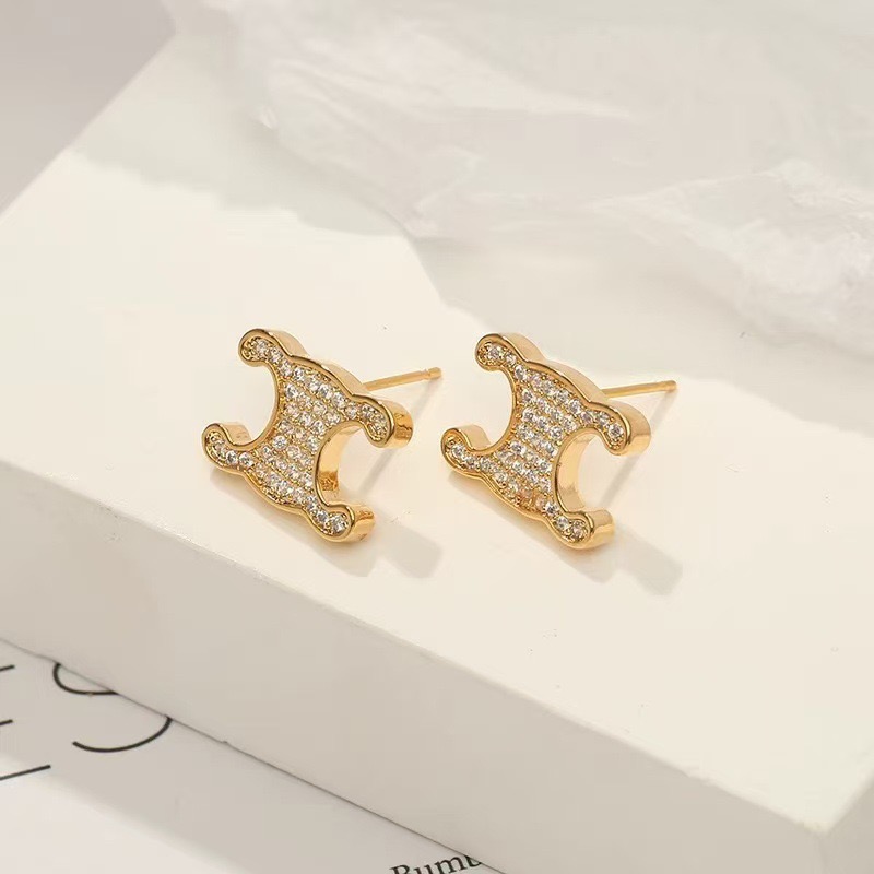 微镶满钻凯旋门耳环高版本轻奢小众耳钉法式复古长小香风耳饰