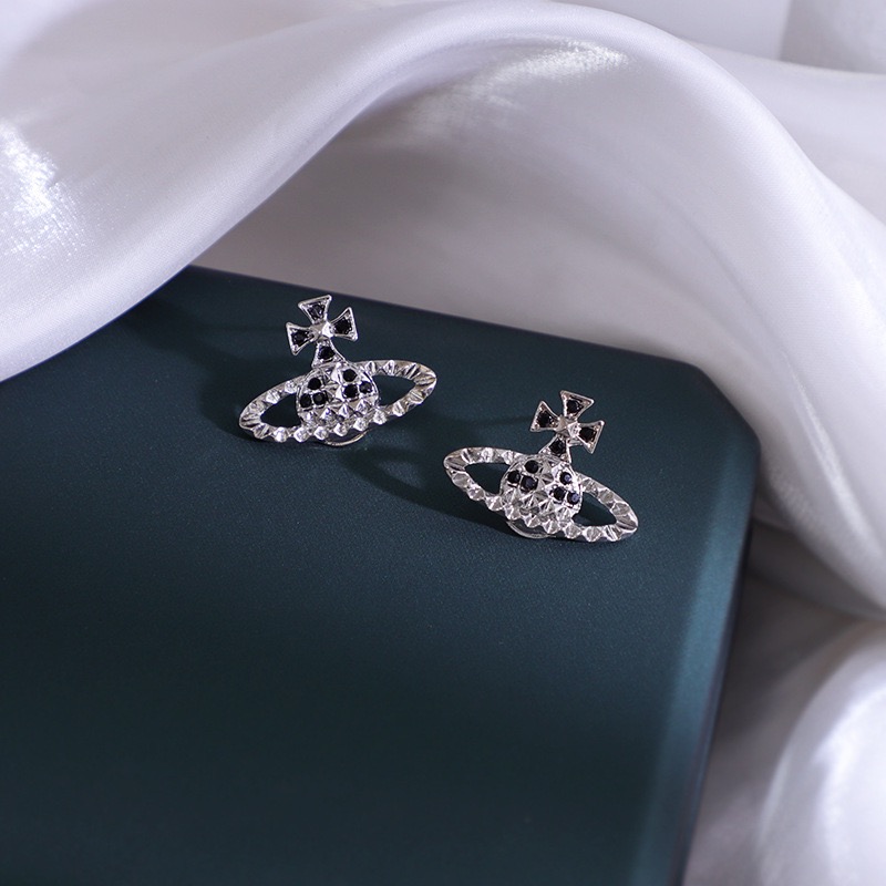 西太后土星耳钉镶钻别针铆钉徽标水晶耳环浮雕耳坠吊坠耳饰