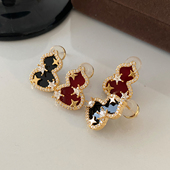 高级感耳环轻奢法式 镶钻五角星红色葫芦耳钉2025新款 爆款 复古耳饰
