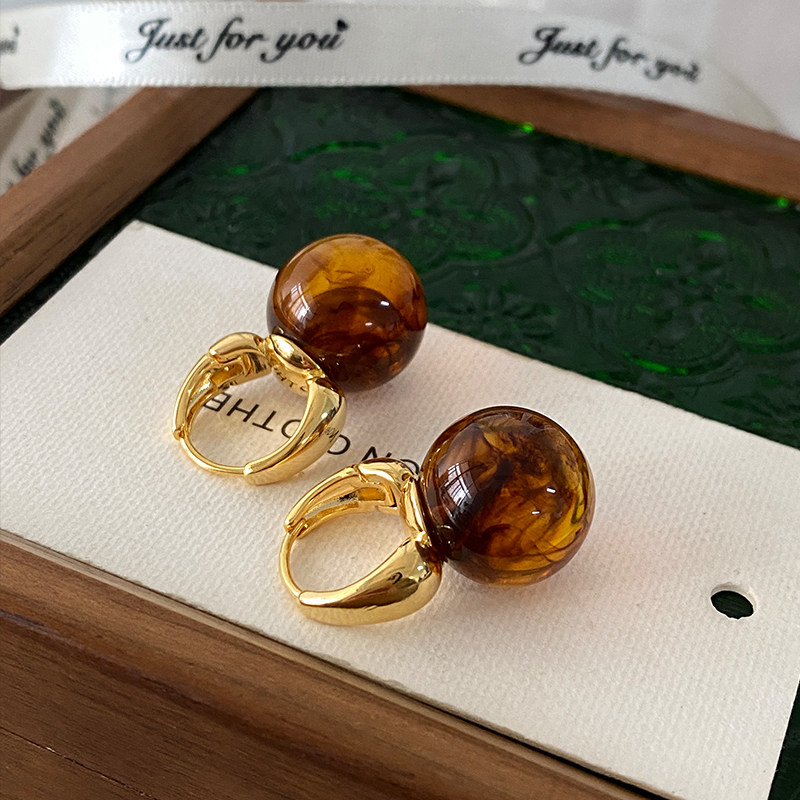 DSTYLE金属耳扣复古咖色球球耳饰