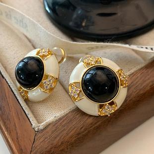 中古小众四叶草耳钉 高级感耳饰欧美法式 黑色珍珠耳环2024新款 爆款