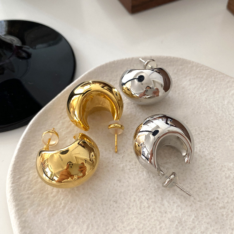 DSTYLE光面亮金极简金属法式耳环