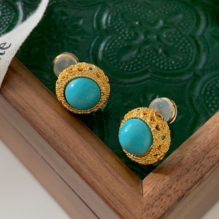 复古耳饰 中古耳环轻奢高级感气质新中式 绿松石耳钉2024年新款 爆款