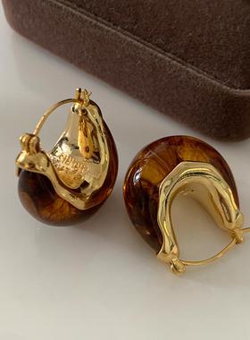 CE美拉德耳扣2025新款爆款琥珀耳环轻奢高级感欧美风秋冬复古耳饰
