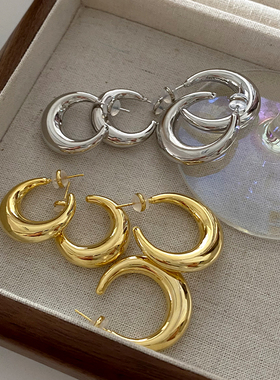 金属圆圈耳环2025新款爆款欧美轻奢法式耳钉女高级感简约百搭耳饰