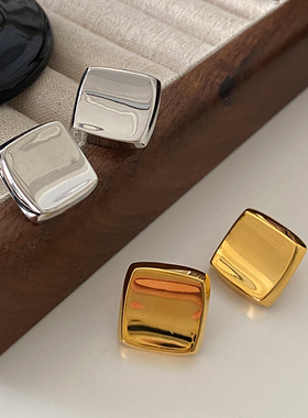 方形质感光面金属耳钉2025新款爆款高级感耳环轻奢简约法式风耳饰