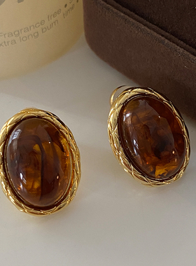 美拉德耳环2025新款爆款高级感欧美椭圆琉璃耳钉轻奢法式复古耳饰