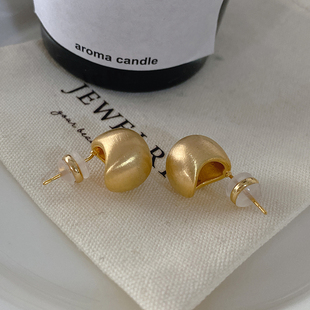 轻奢简约气质耳饰 高级感耳环法式 拉丝金属小圆球耳钉2025新款 爆款