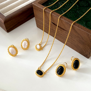 天然贝母耳钉耳环2025新款 高级感气质耳环轻奢小众设计感椭圆项链