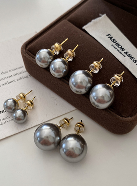 S家真多麻银灰色珍珠耳钉新款2025爆款正圆耳环女轻奢高级感耳饰