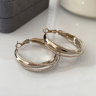 轻奢复古风交叉豆豆耳环 高级感耳扣法式 咖啡金属耳圈2025新款 爆款