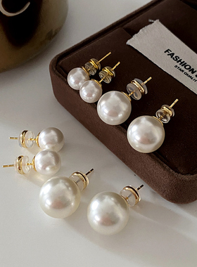 S家珍珠耳钉2025新款爆款正圆强光欧美耳环女轻奢高级感气质耳饰