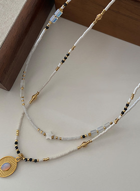 白色天然石项链新款2024爆款贝母星星颈链轻奢高级感蛋白石锁骨链