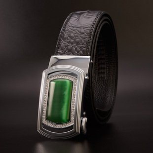 男士玉石扣皮带头自动扣猫眼石腰带扣镶玛瑙商务裤带配宽3.5潮银