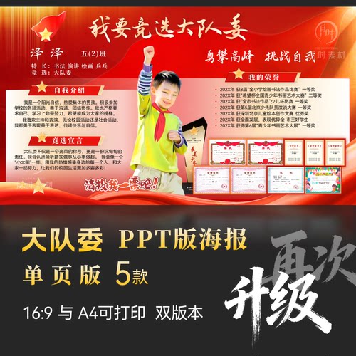 原版原创版权设计大队委PPT海报