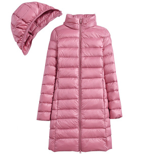 日本试衣间妈妈冬装羽绒服女中长款新款轻薄大码可脱卸帽显瘦外套