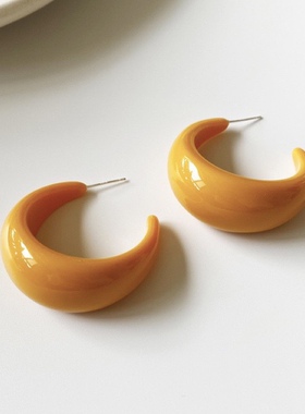 夏日芒果 925银针复古港风高级感C形耳圈黄色糖果色亚克力耳环女