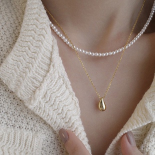 解忧饰物2022秋冬新款轻奢小众设计金属水滴项链女ins风叠戴颈链